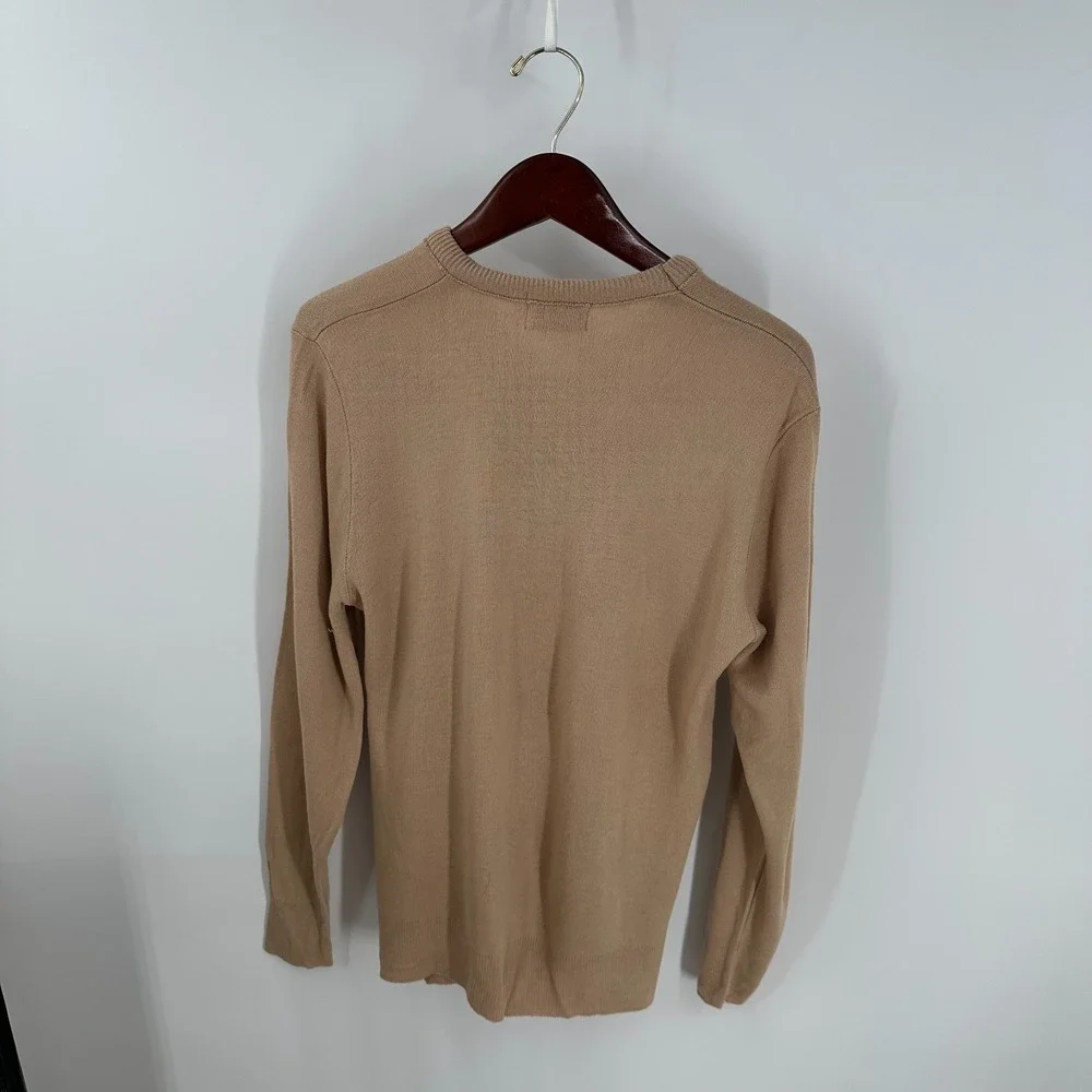 Vintage Dave Acrylic Modern V-Neck USA Made‎ Knit Pullover Sweater Beige Size XL
